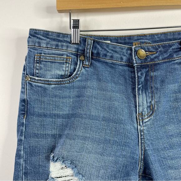 Kut from the Kloth Sophie Stretch Denim Distressed Bermuda jean shorts womens 8 - Picture 2 of 13